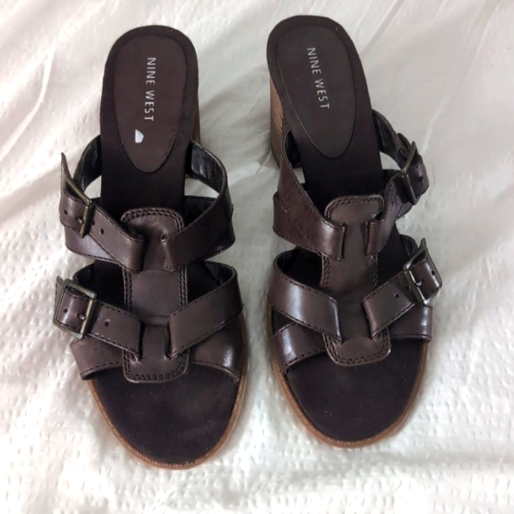 Nine West Brown ✨Sandals Slip On With Adjustable Straps Size 8.5